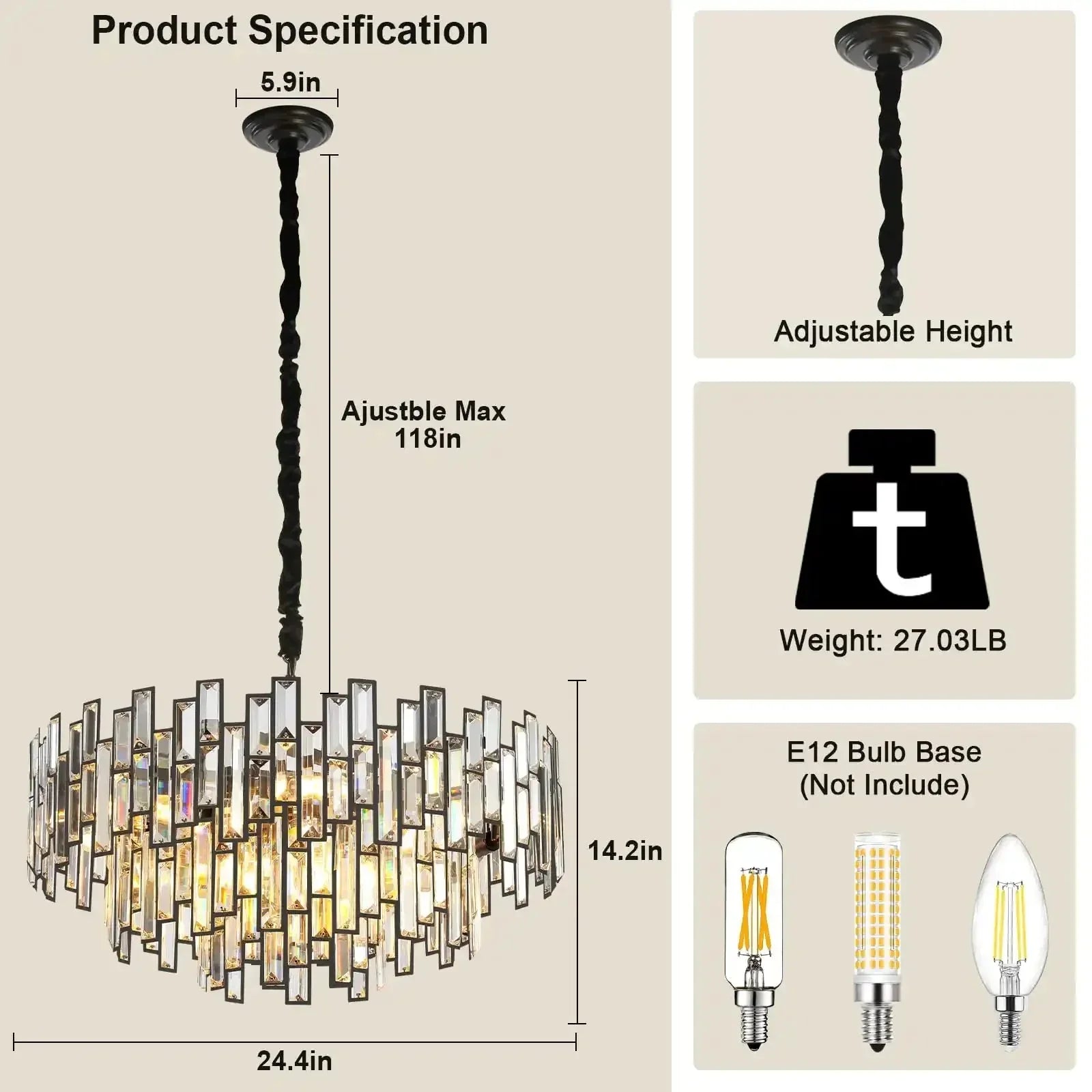 Modern Round Luxury K9 Crystal Chandelier for Dining Room Entryway Foyer - Arialamps