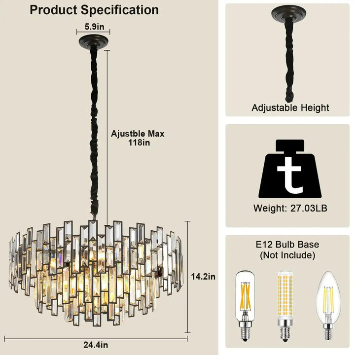 Modern Round Luxury K9 Crystal Chandelier for Dining Room Entryway Foyer - Arialamps