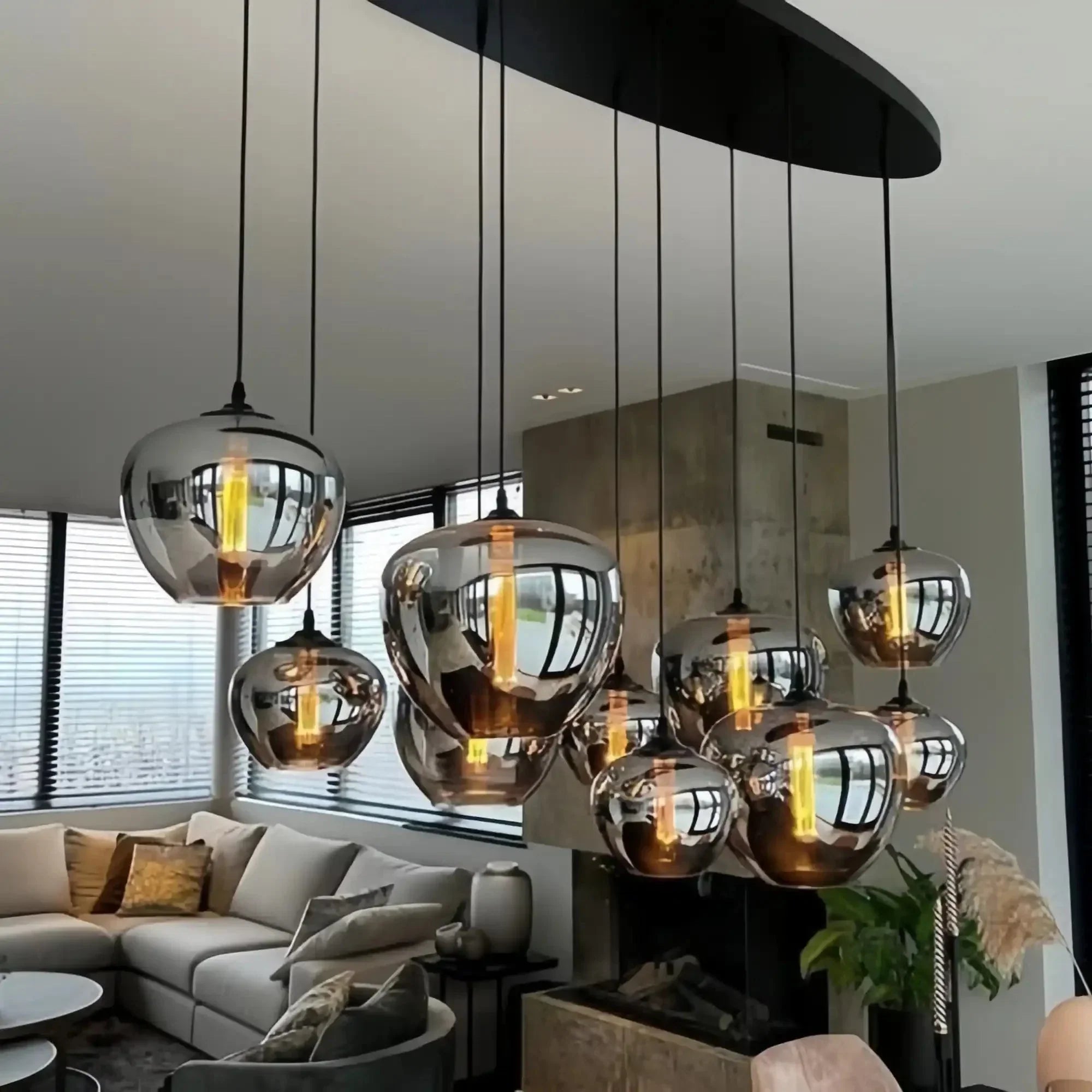 Modern Smoke Gray Glass Lamp Designer Chandelier - Arialamps