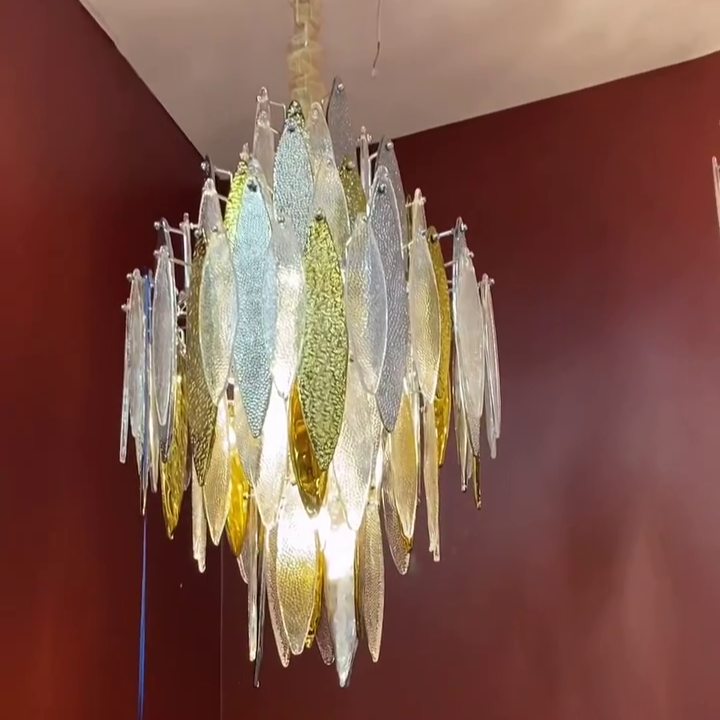 Modern Tiered Glass Maple Leaf Branch Chandelier for Living Room Dining Room and Bedroom-Arialamps
