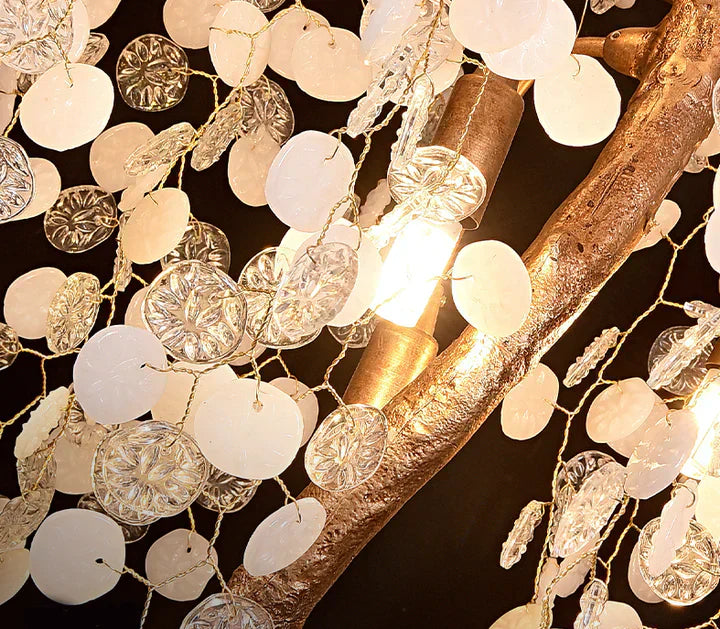 Modern Unique Artistic Flower Brass Branch Semi-flush Mount Chandelier for Living Room/ Hallway/ Entryway/ Staircase-Chandeliers-Arialamps