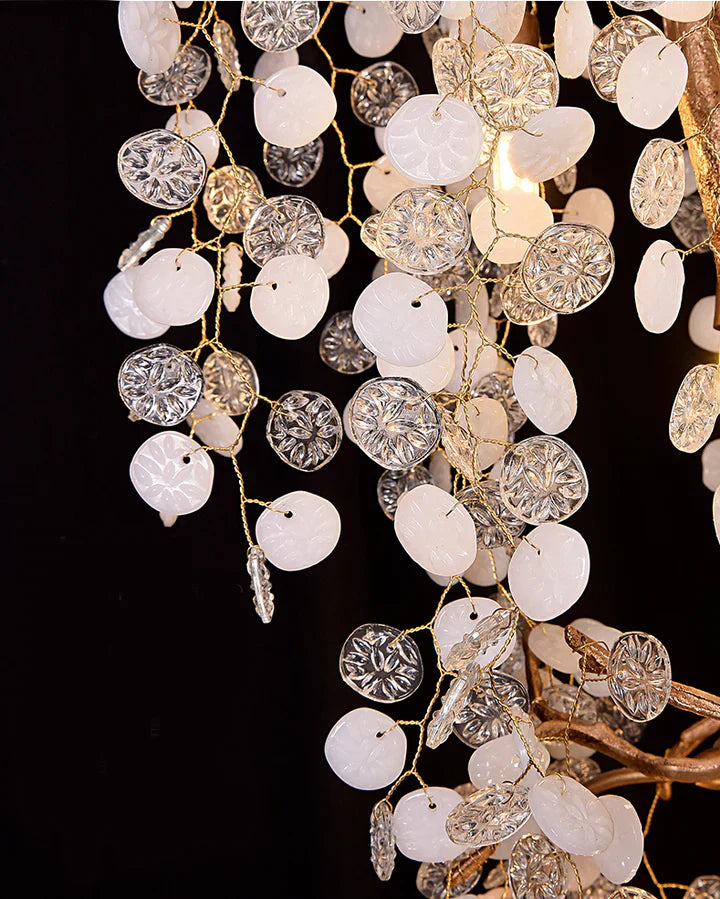 Modern Unique Artistic Flower Brass Branch Semi-flush Mount Chandelier for Living Room/ Hallway/ Entryway/ Staircase-Chandeliers-Arialamps