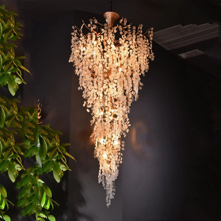Modern Unique Artistic Flower Brass Branch Semi-flush Mount Chandelier for Living Room/ Hallway/ Entryway/ Staircase-Chandeliers-Arialamps