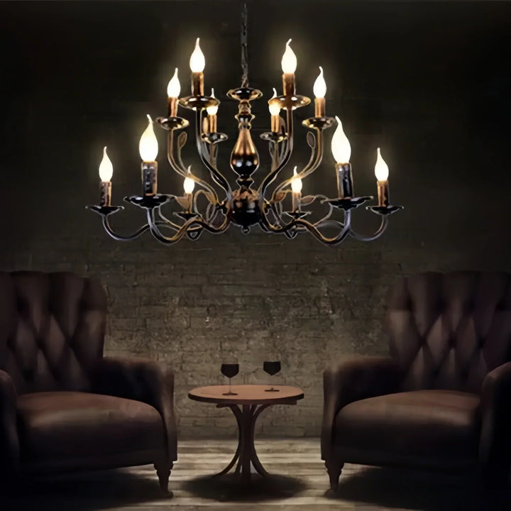 Multi Layer Iron Chandelier with Electronic Candles in Vintage Country Style for Living Room Cafe and Study-