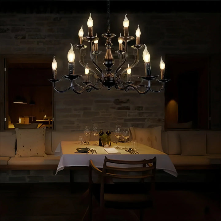 Multi Layer Iron Chandelier with Electronic Candles in Vintage Country Style for Living Room Cafe and Study-