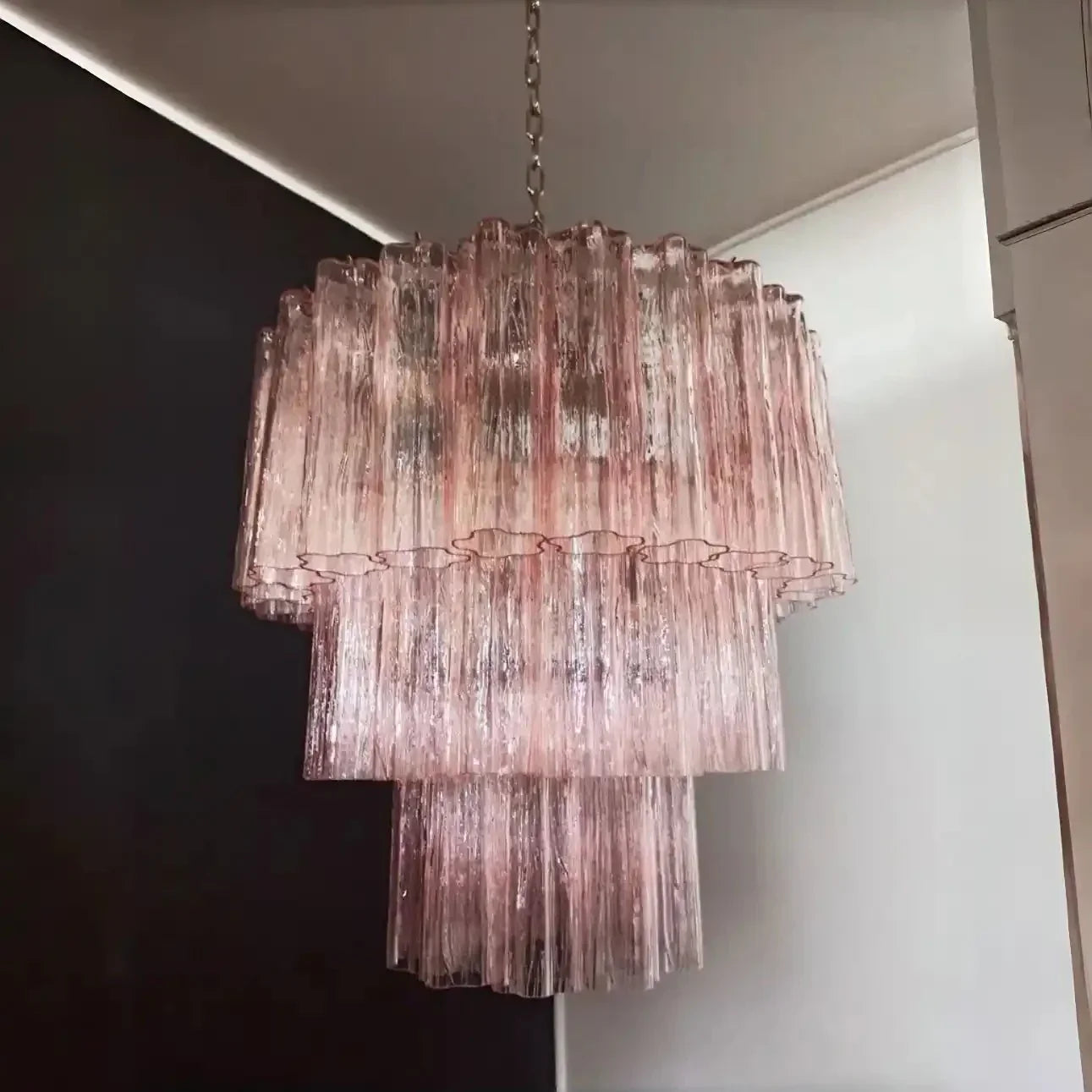 Murano Chandelier – 48 tubes – Alabaster Pink - Arialamps