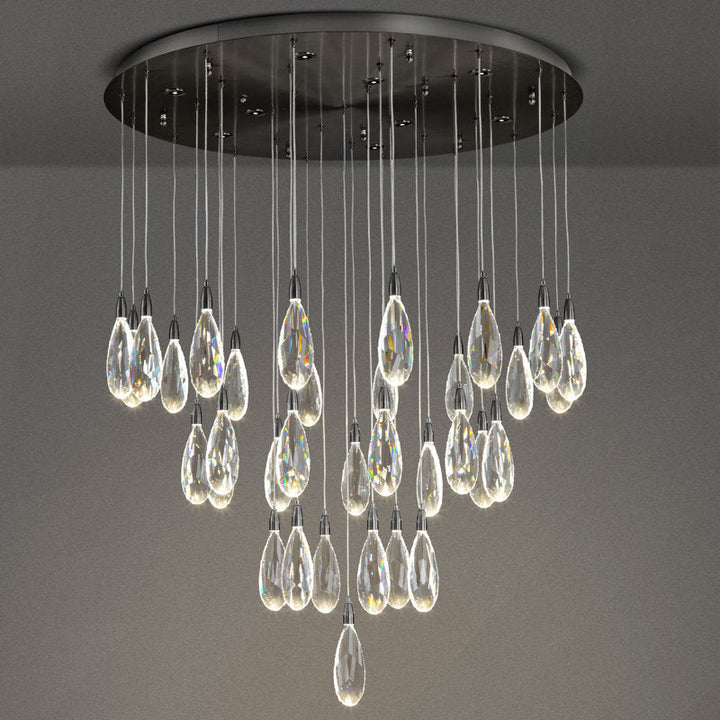 Naleya 43-Light Height Adjustable Round Raindrop Chandelier for Dining Room-Matte Black-