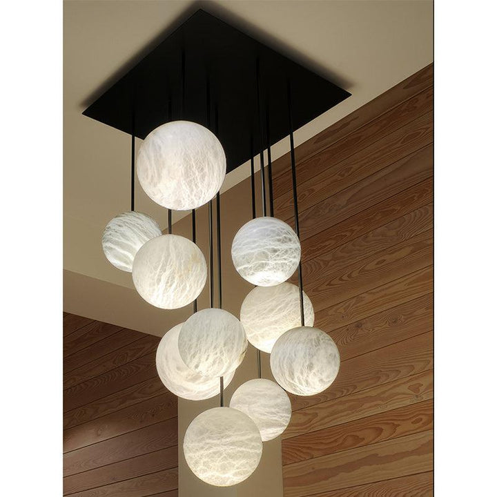Nami Alabaster Sphere Staircase Chandelier,Multi Pendant Light-chandeliers for dining room,chandeliers for stairways,chandeliers for foyer,chandeliers for bedrooms,chandeliers for kitchen,chandeliers for living room-10 Balls-Arialamps
