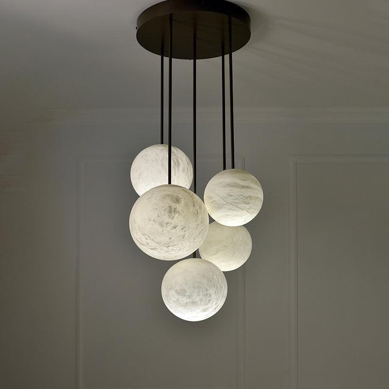 Nami Alabaster Sphere Staircase Chandelier,Multi Pendant Light-chandeliers for dining room,chandeliers for stairways,chandeliers for foyer,chandeliers for bedrooms,chandeliers for kitchen,chandeliers for living room-5 Balls-Arialamps