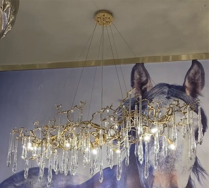 New Clear Crystal Rain Copper Branch Chandelier Modern Designer Pendant Light For Dining Table/Kitchen Island-Chandeliers-Arialamps