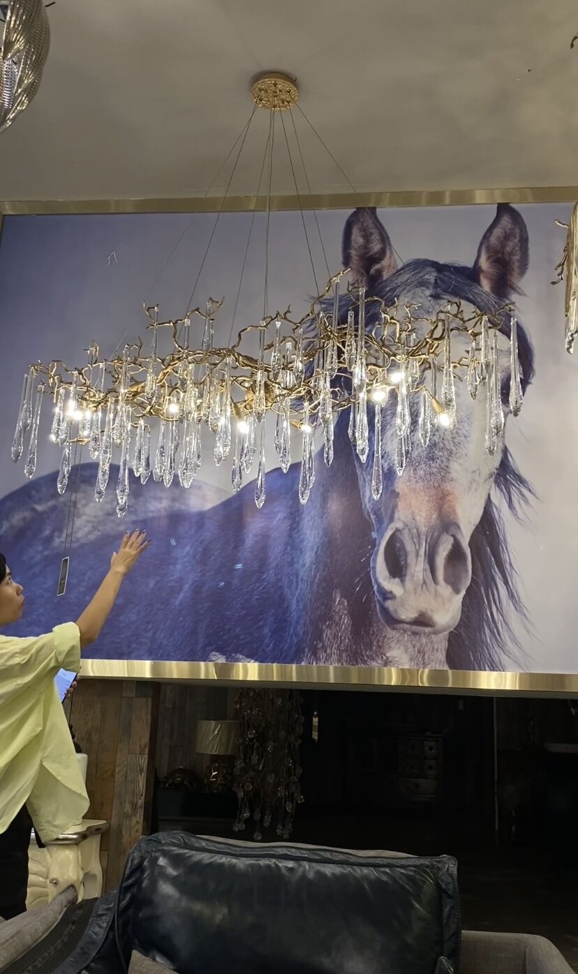 New Clear Crystal Rain Copper Branch Chandelier Modern Designer Pendant Light For Dining Table/Kitchen Island-Chandeliers-Arialamps