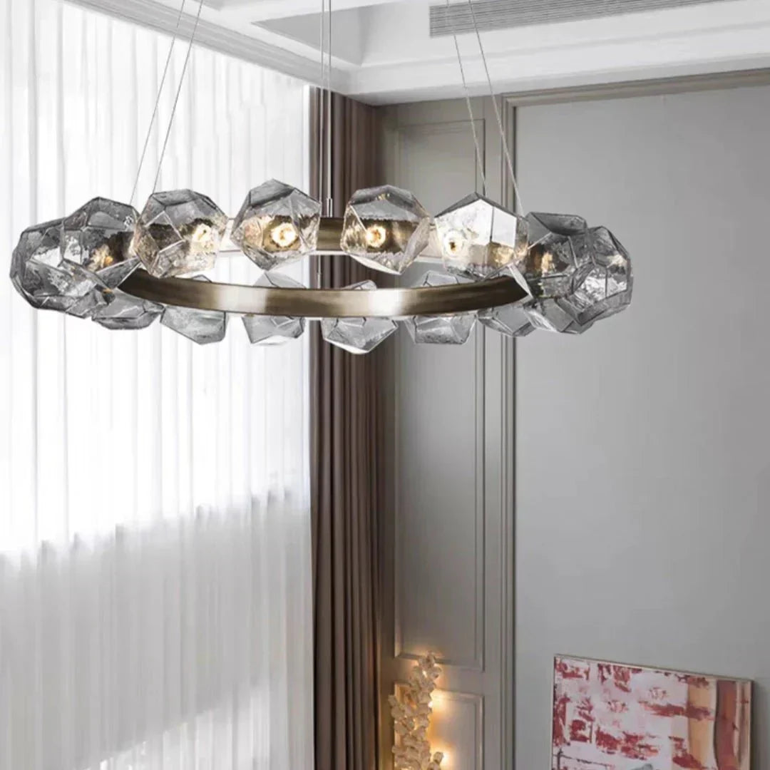 Nordic Minimalist Glass Circle Art Chandelier for Living/Dining Room/Bedroom - Arialamps