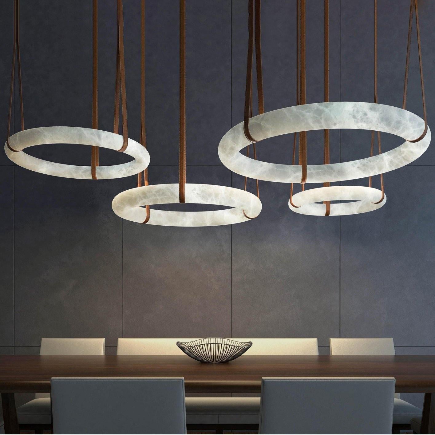 Oslo Pendant Alabaster Chandelier, Halo Ring Chandelier With Leather Chandelier Kevin Studio Inc 23.6" D Single Ring