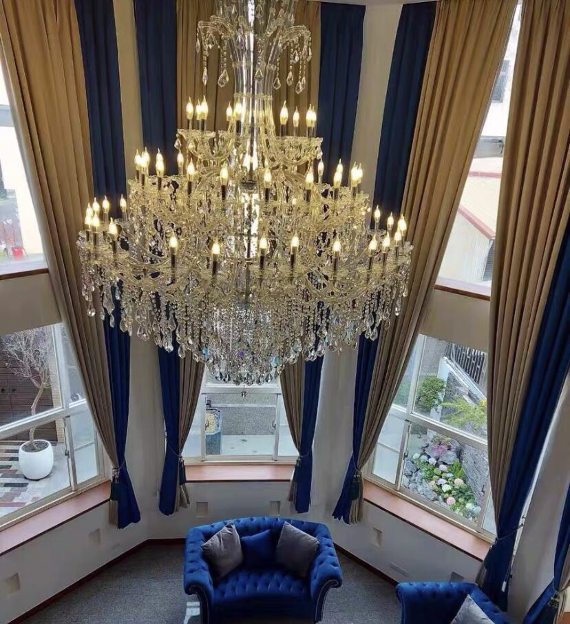 Oversized Luxury Traditional Gold/Chrome Candle Branch Crystal Chandelier for 2-story/Duplex Buildings-Chandeliers-Arialamps