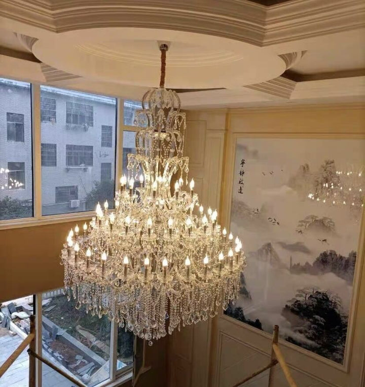 Oversized Luxury Traditional Gold/Chrome Candle Branch Crystal Chandelier for 2-story/Duplex Buildings-Chandeliers-Arialamps