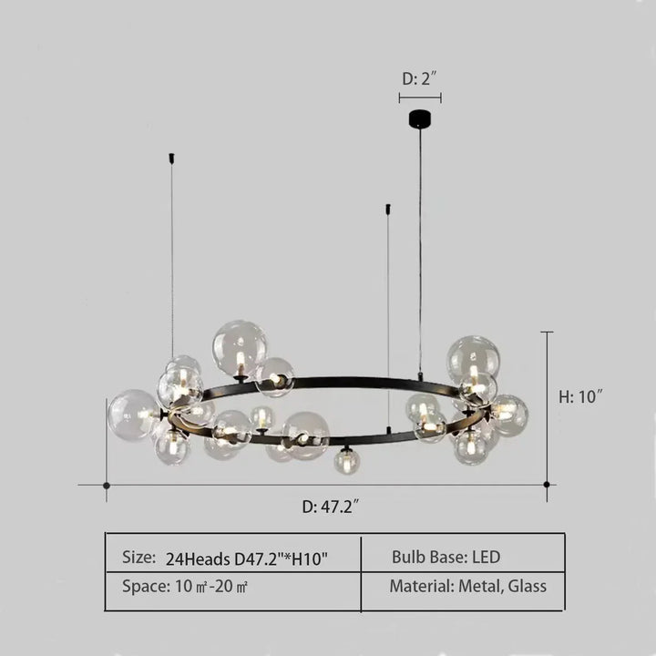 Oversized Nordic Black Iron Glass Bubble Collection Chandelier Suit for Living/Dining Room - Arialamps