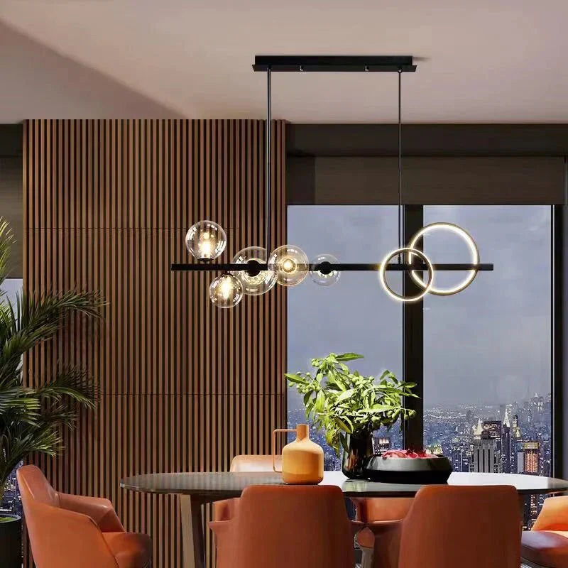Oversized Nordic Black Iron Glass Bubble Collection Chandelier Suit for Living/Dining Room - Arialamps