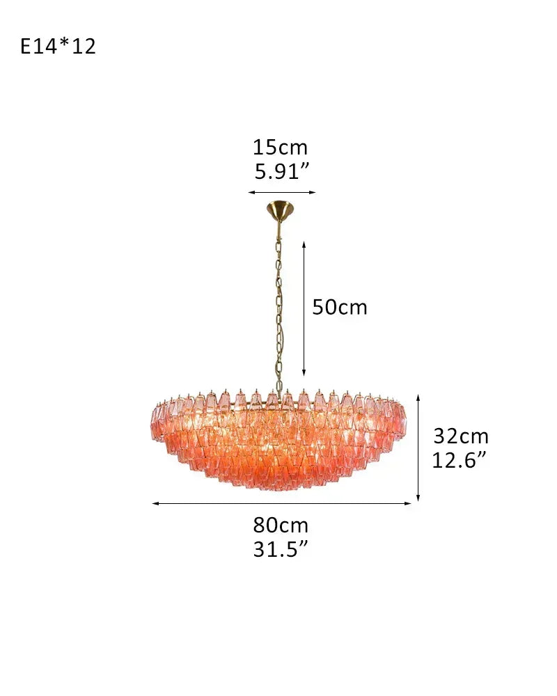 Modernist Chandelier ceiling brass satin frame decor for sitting room | Purple Blown Glass D80*H32CM D31.5"*H12.6" Pink American Vintage chandelier lamp