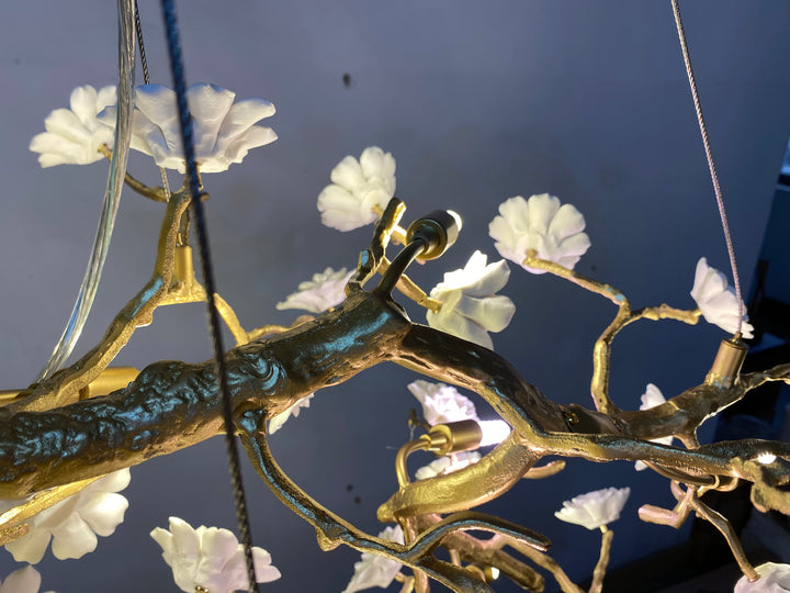 Post-Modern Art Brass and Ceramics Flower Pendant Branch Chandelier for Living/Dining Room-Chandeliers-Arialamps