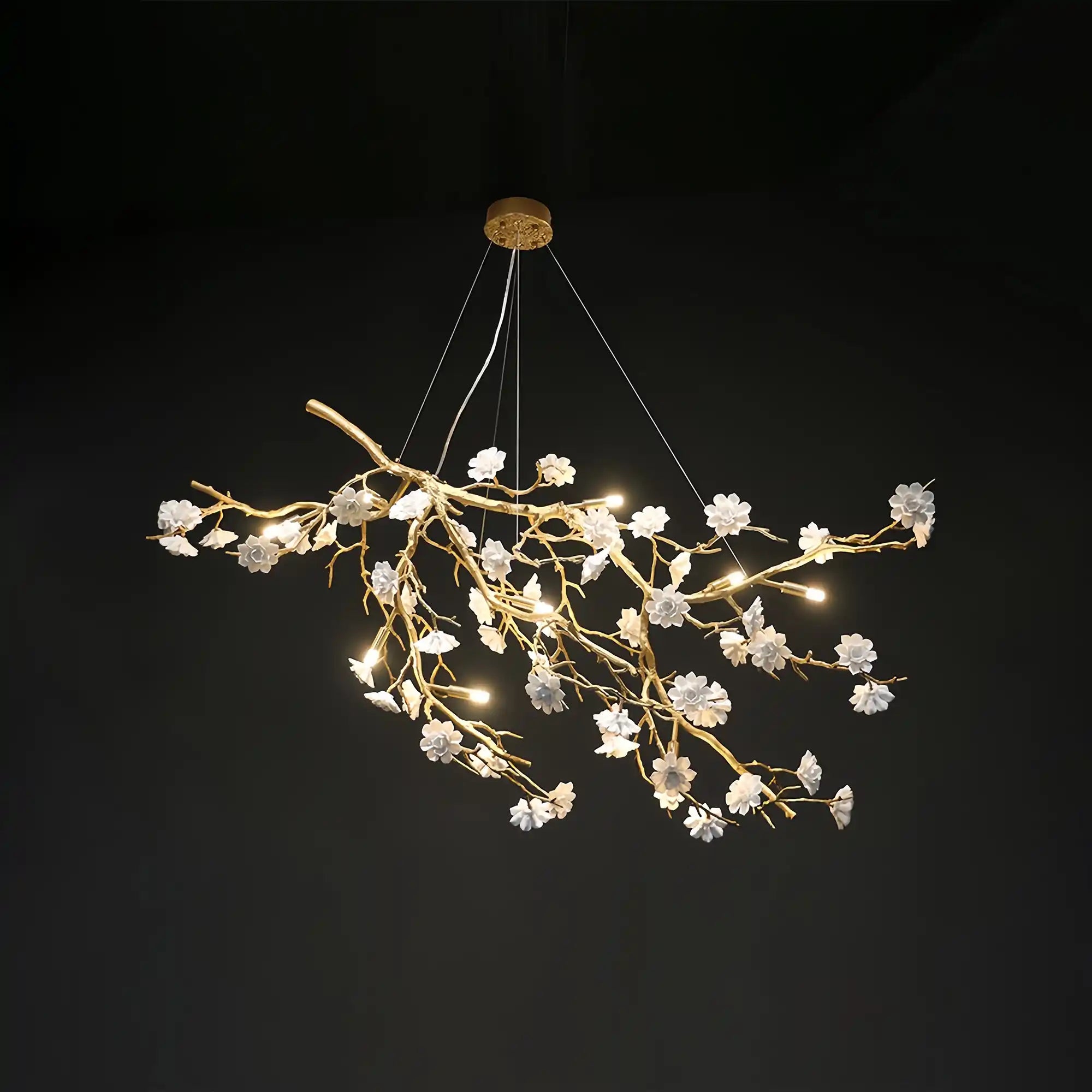 Post-Modern Art Brass and Ceramics Flower Pendant Branch Chandelier for Living/Dining Room-Chandeliers-Arialamps