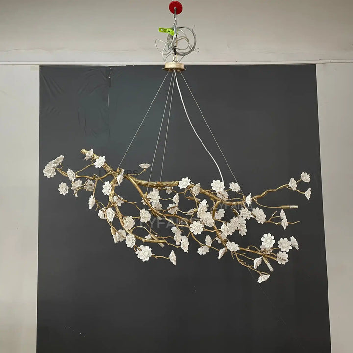 Post-Modern Art Brass and Ceramics Flower Pendant Branch Chandelier for Living/Dining Room-Chandeliers-Arialamps