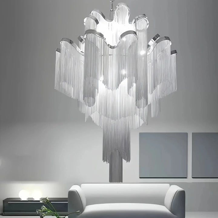 Post - Modern Extra Large Stainless Steel Long Tassel Chandelier - Arialamps