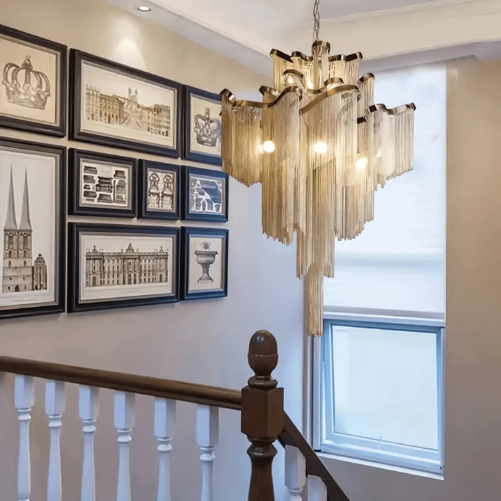 Post - Modern Extra Large Stainless Steel Long Tassel Chandelier - Arialamps