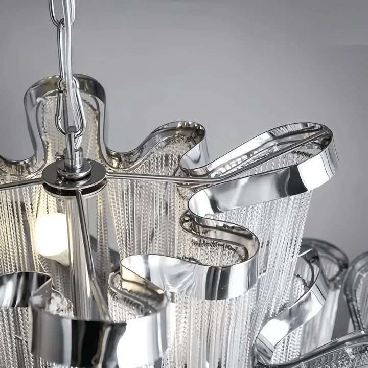 Post - Modern Extra Large Stainless Steel Long Tassel Chandelier - Arialamps