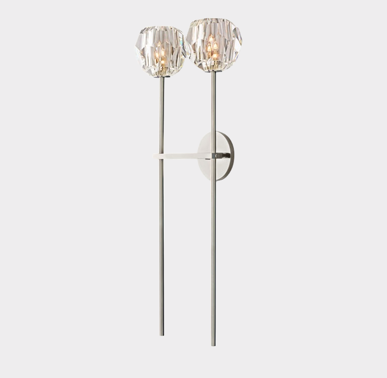 Bille De Clear Crystal Double Ball Wall Sconce 28"H