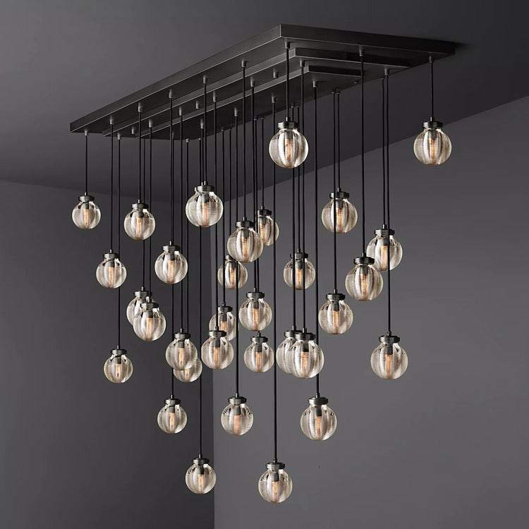 Aria Pearl Linear Rectangle Glass Chandelier, Modern Linear Lamp for Living room