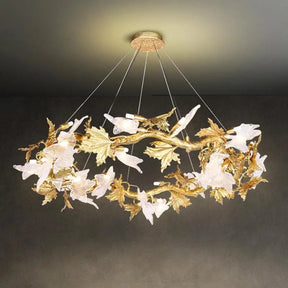 Aria Telly Brass Maple Leaf Crystal Chandelier