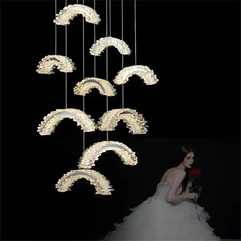 Rainbow Modern Rock Crystal Staircase Chandelier - Arialamps
