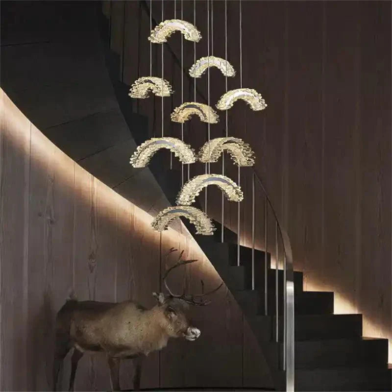 Rainbow Modern Rock Crystal Staircase Chandelier - Arialamps