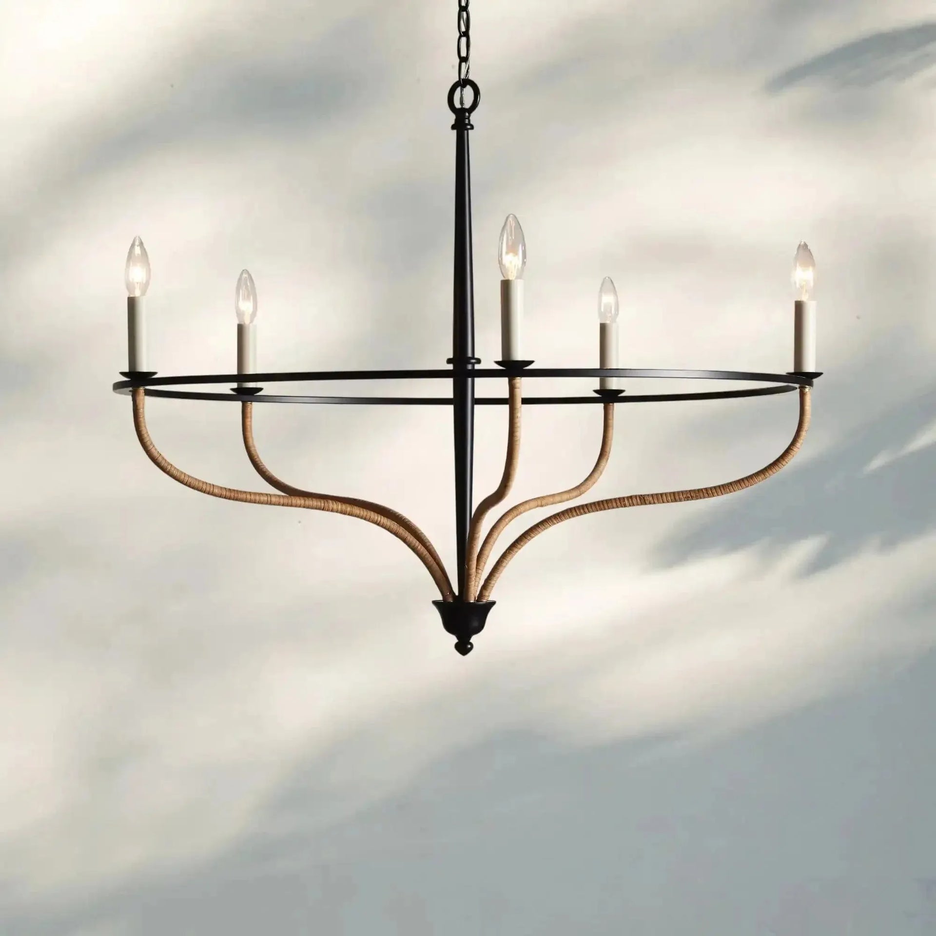 Rosalind Rattan Chandelier in Black - Arialamps