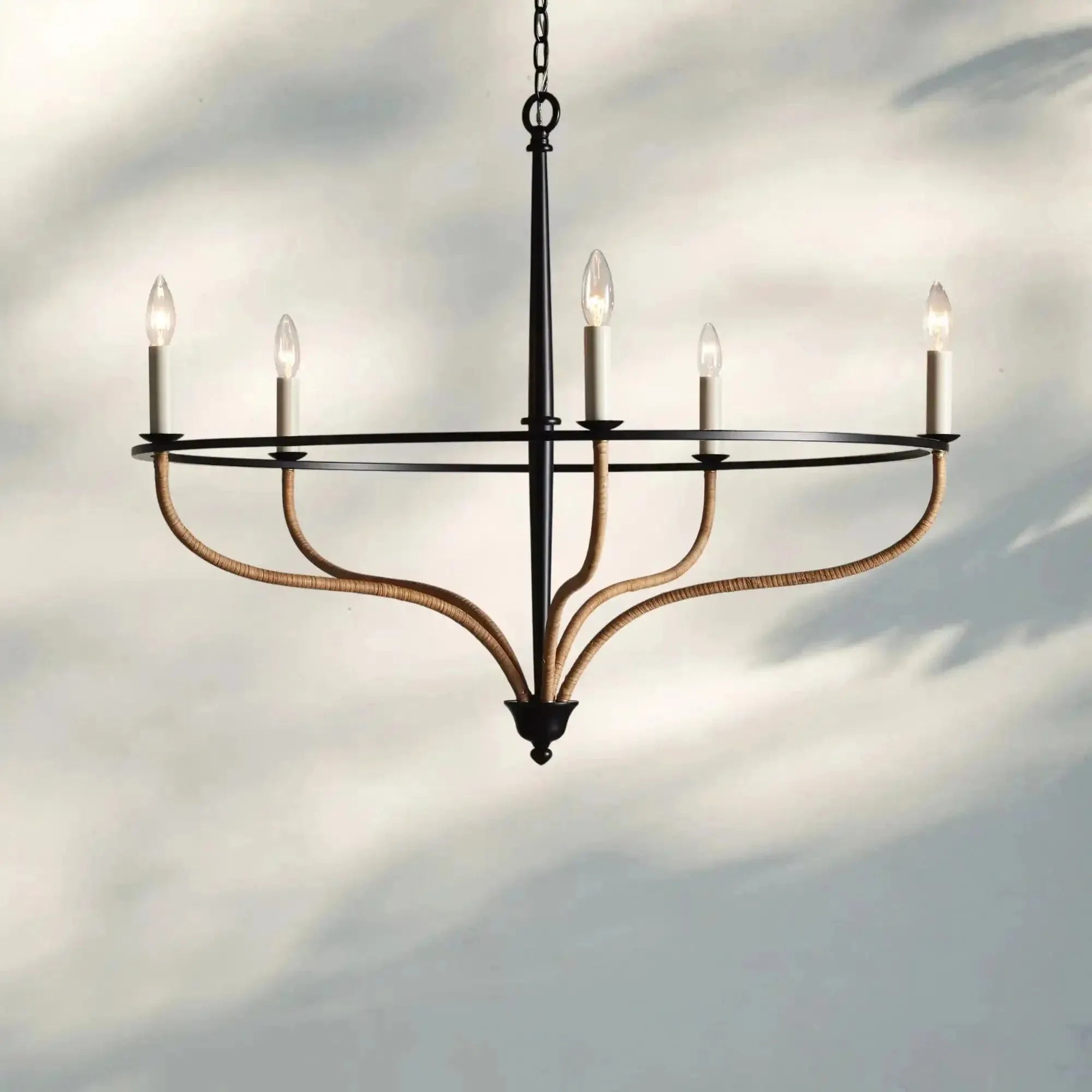 Rosalind Rattan Chandelier in Black - Arialamps