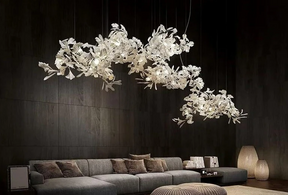 Vertical  Modern Ceramic Ginkgo Tree Petal Chandelier 4 Size