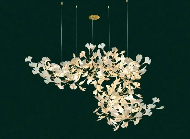 Vertical  Modern Ceramic Ginkgo Tree Petal Chandelier 4 Size