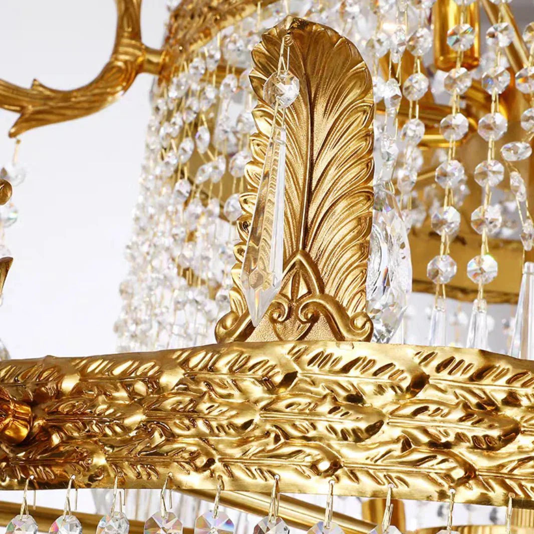Stunning Oversized Luxury Golden Metal Candle Crystal Tassel Chandelier For High - ceiling - Arialamps