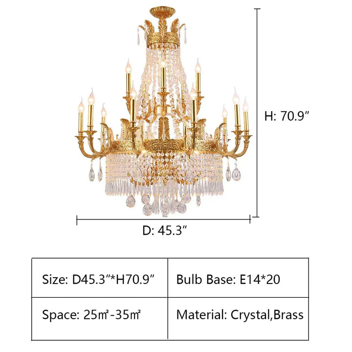 Stunning Oversized Luxury Golden Metal Candle Crystal Tassel Chandelier For High - ceiling - Arialamps