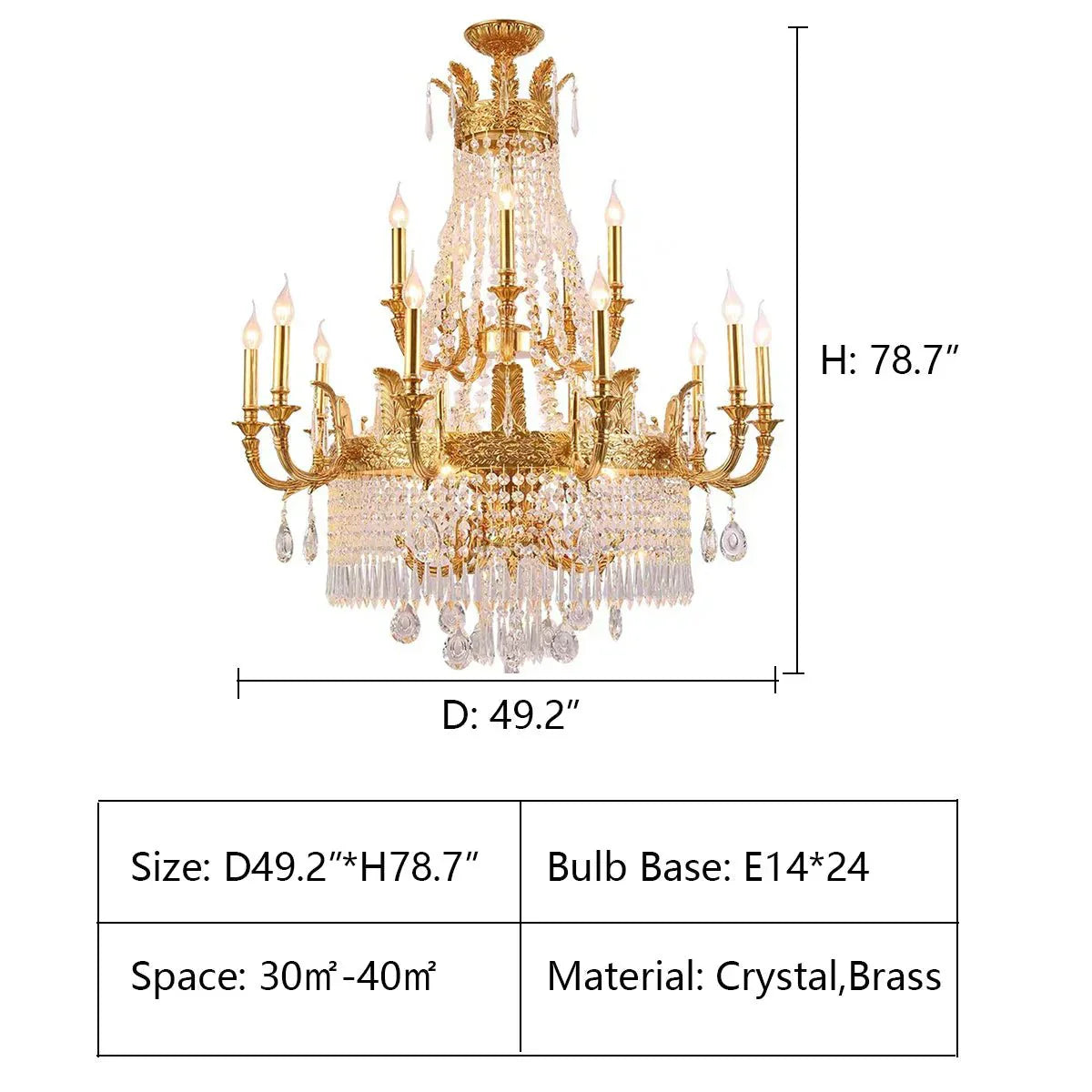 Stunning Oversized Luxury Golden Metal Candle Crystal Tassel Chandelier For High - ceiling - Arialamps