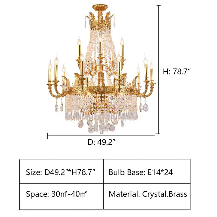 Stunning Oversized Luxury Golden Metal Candle Crystal Tassel Chandelier For High - ceiling - Arialamps
