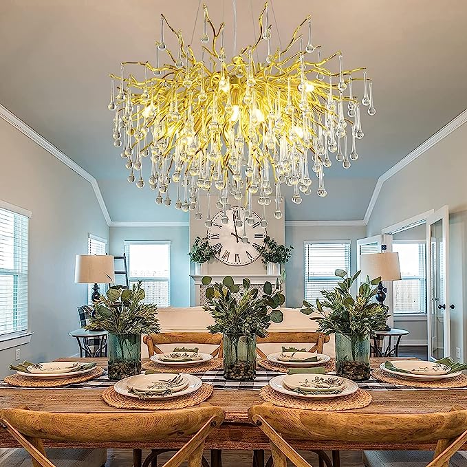 Stunning Tree Branch Crystal Chandelier with Clear Teardrop-shaped for Living/Dining Room-Chandeliers-Arialamps
