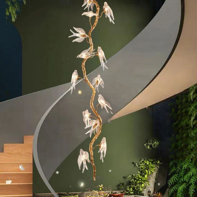 Swallow Glass Long Tree Branch Chandelier-chandeliers for dining room,chandeliers for stairways,chandeliers for foyer,chandeliers for bedrooms,chandeliers for kitchen,chandeliers for living room-70.9" H-Arialamps