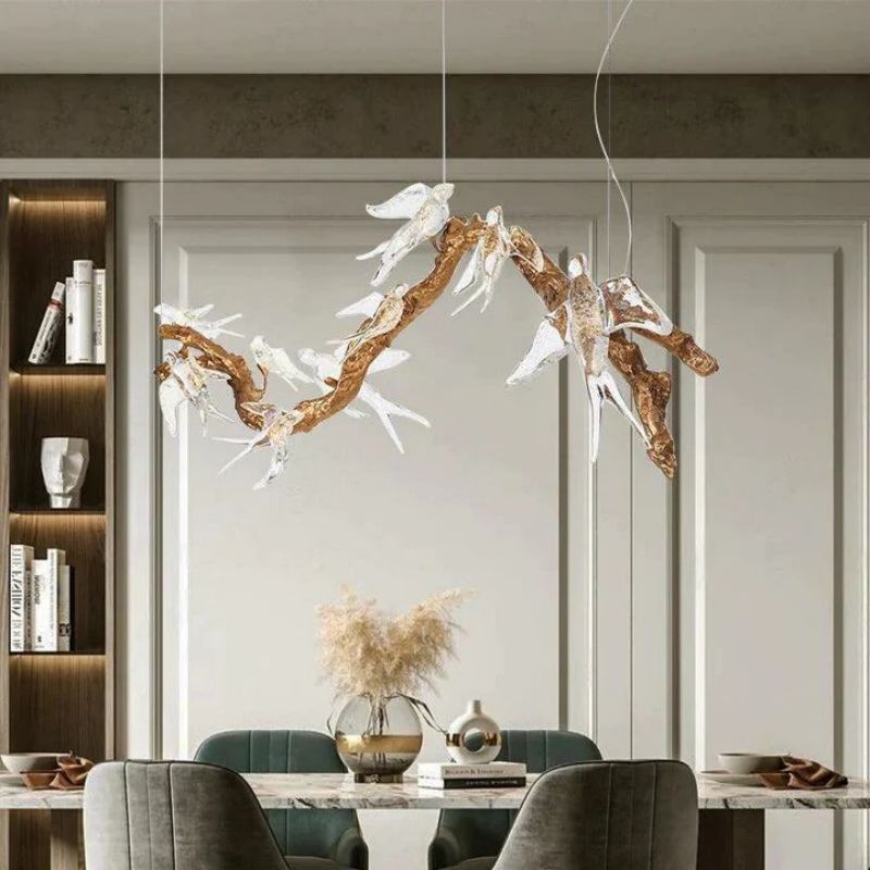 Swallow Glass Tree Branch Round Chandelier-chandeliers for dining room,chandeliers for stairways,chandeliers for foyer,chandeliers for bedrooms,chandeliers for kitchen,chandeliers for living room-Arialamps