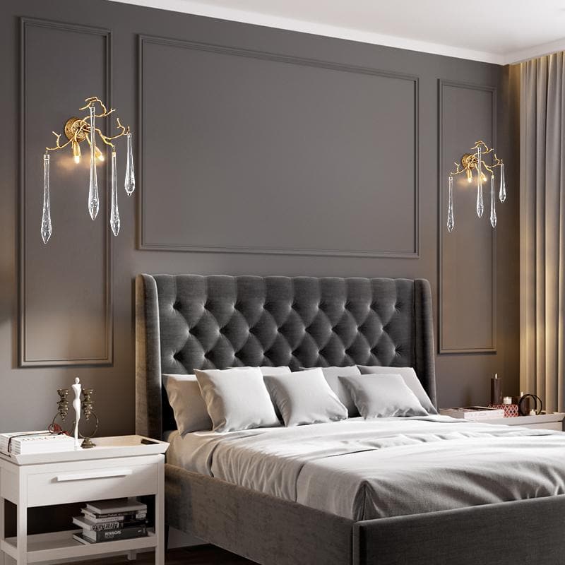 Teardrop Crystal Branch Brass Wall Sconce-Arialamps