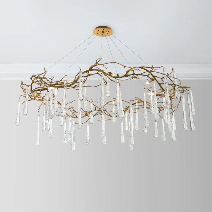 Teardrop Round Chandelier-chandeliers for dining room,chandeliers for stairways,chandeliers for foyer,chandeliers for bedrooms,chandeliers for kitchen,chandeliers for living room-Lacquered Burnished Brass-Arialamps
