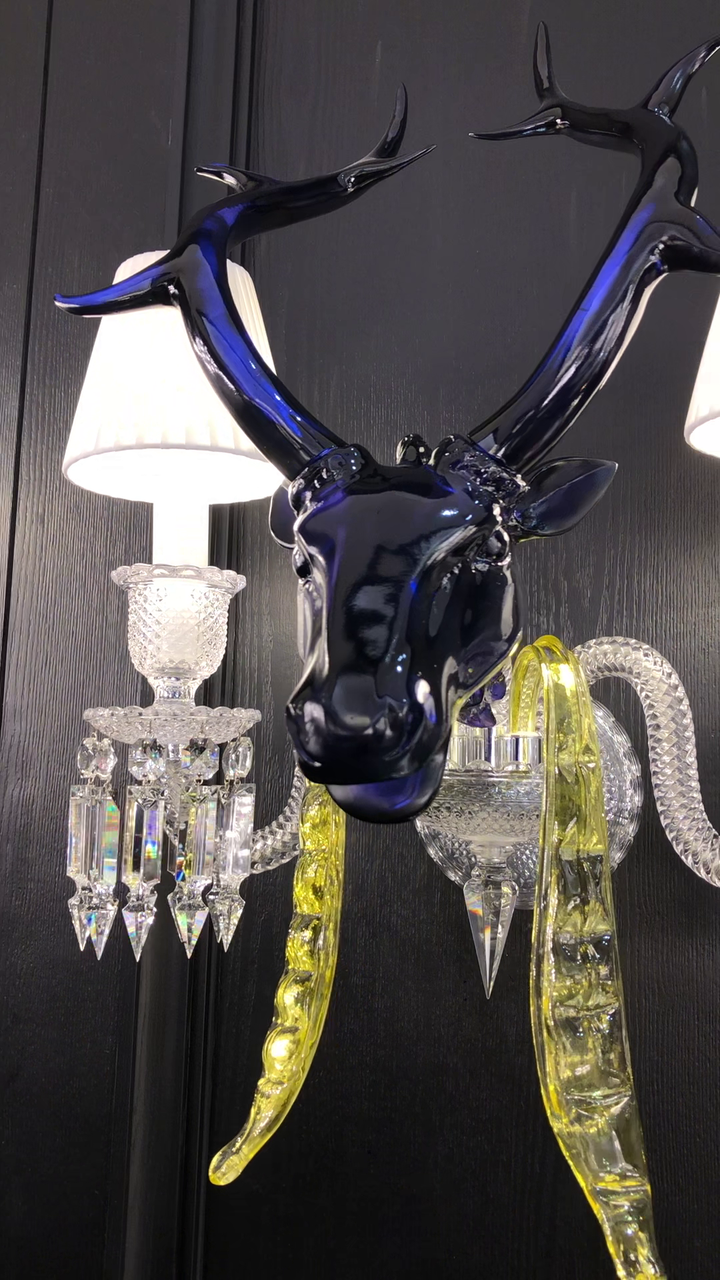 Traditional Colorful Candle Branch Blue Deer Crystal Chandelier for Living Room/Dining Room-Chandeliers-Arialamps
