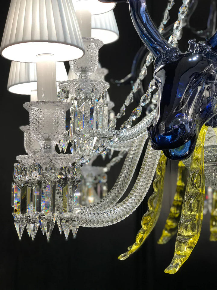 Traditional Colorful Candle Branch Blue Deer Crystal Chandelier for Living Room/Dining Room-Chandeliers-Arialamps