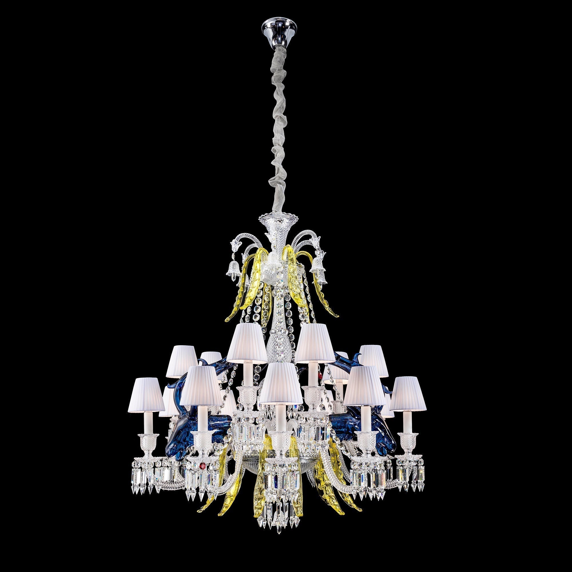 Traditional Colorful Candle Branch Blue Deer Crystal Chandelier for Living Room/Dining Room-Chandeliers-15 Lights: D41.3"*H47.2"-Warm Light-Arialamps