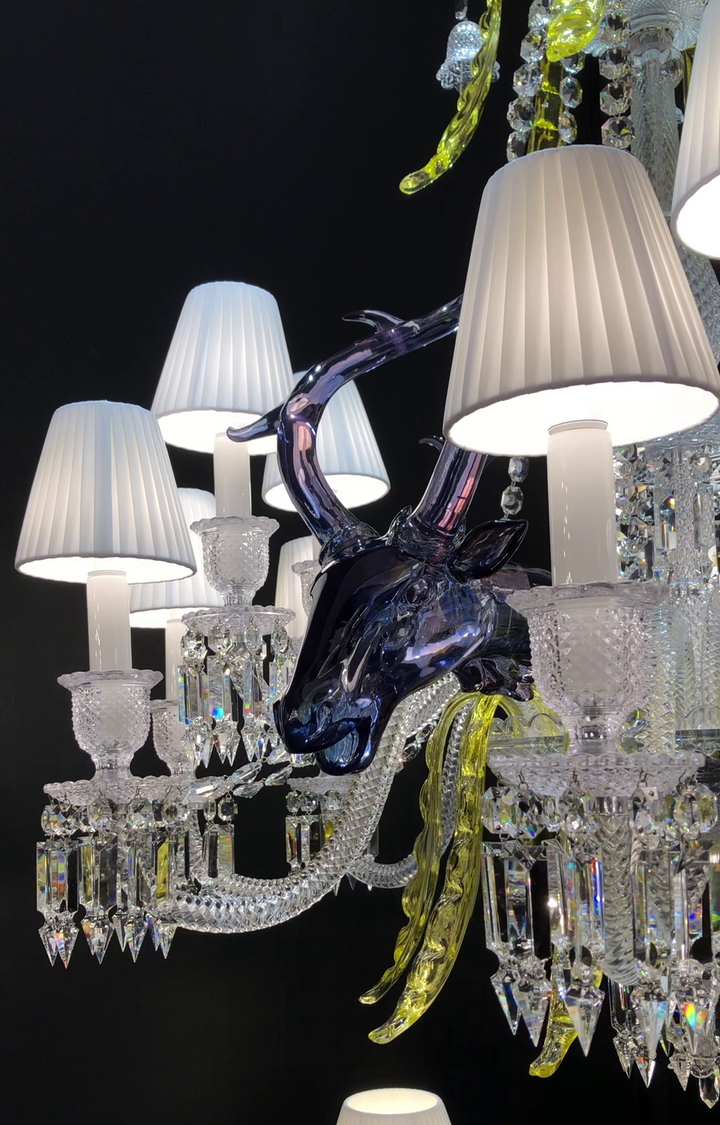 Traditional Colorful Candle Branch Blue Deer Crystal Chandelier for Living Room/Dining Room-Chandeliers-Arialamps